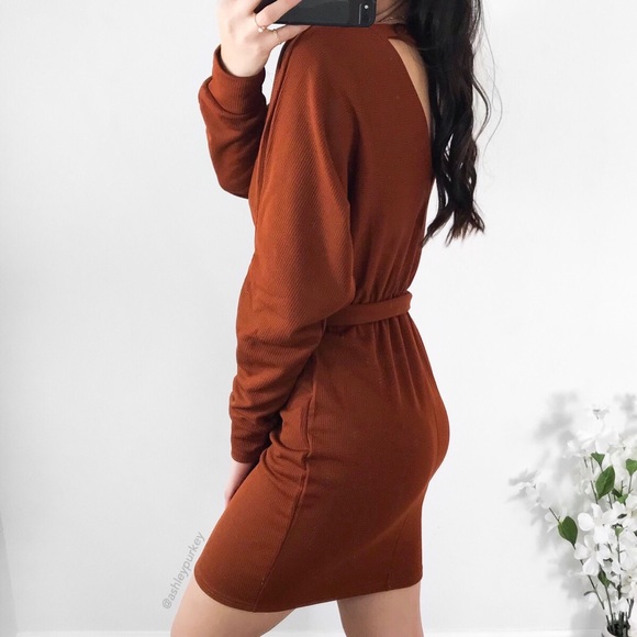 ❤️SALE❤️ Soft cozy orange brown wrap bodycon dress - Picture 3 of 3